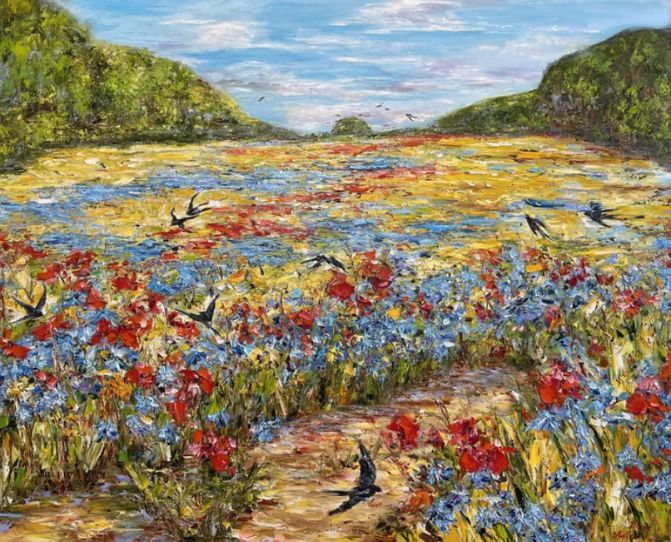 Painting Au-dessus d'un champ fleuri by Diana Malivani