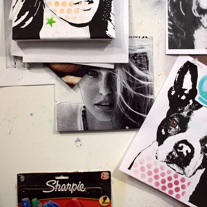 Mixed Media Painting Work-in-Progress inside Dean Russo's studio