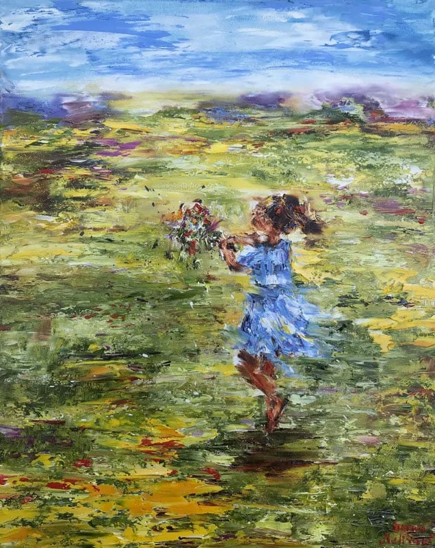 painting of a young girl in a field of grass