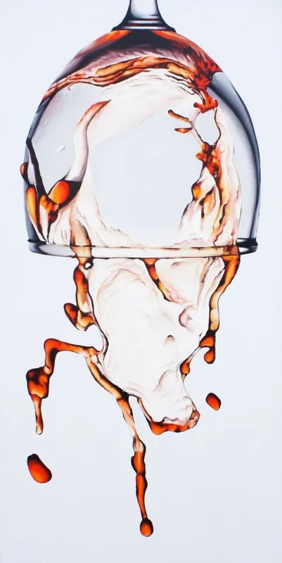 Painting of an upside down glass of wine