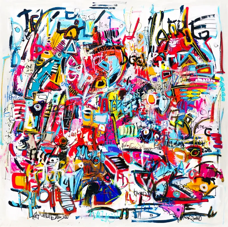 Colorful large square abstract painting