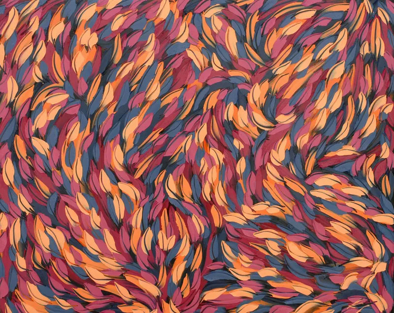 blue red and orange leaves swirl