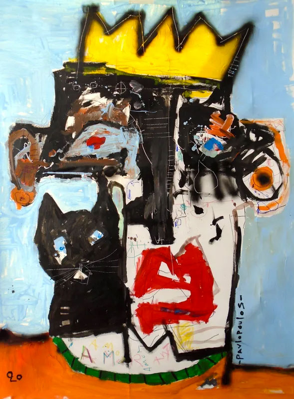 abstract painting of a face with a cat 