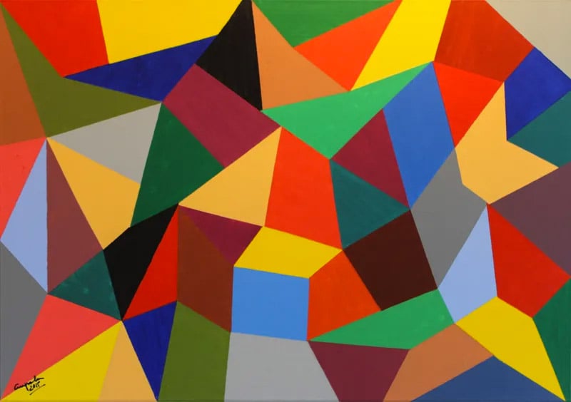 geometric painting with multi-coloured triangles