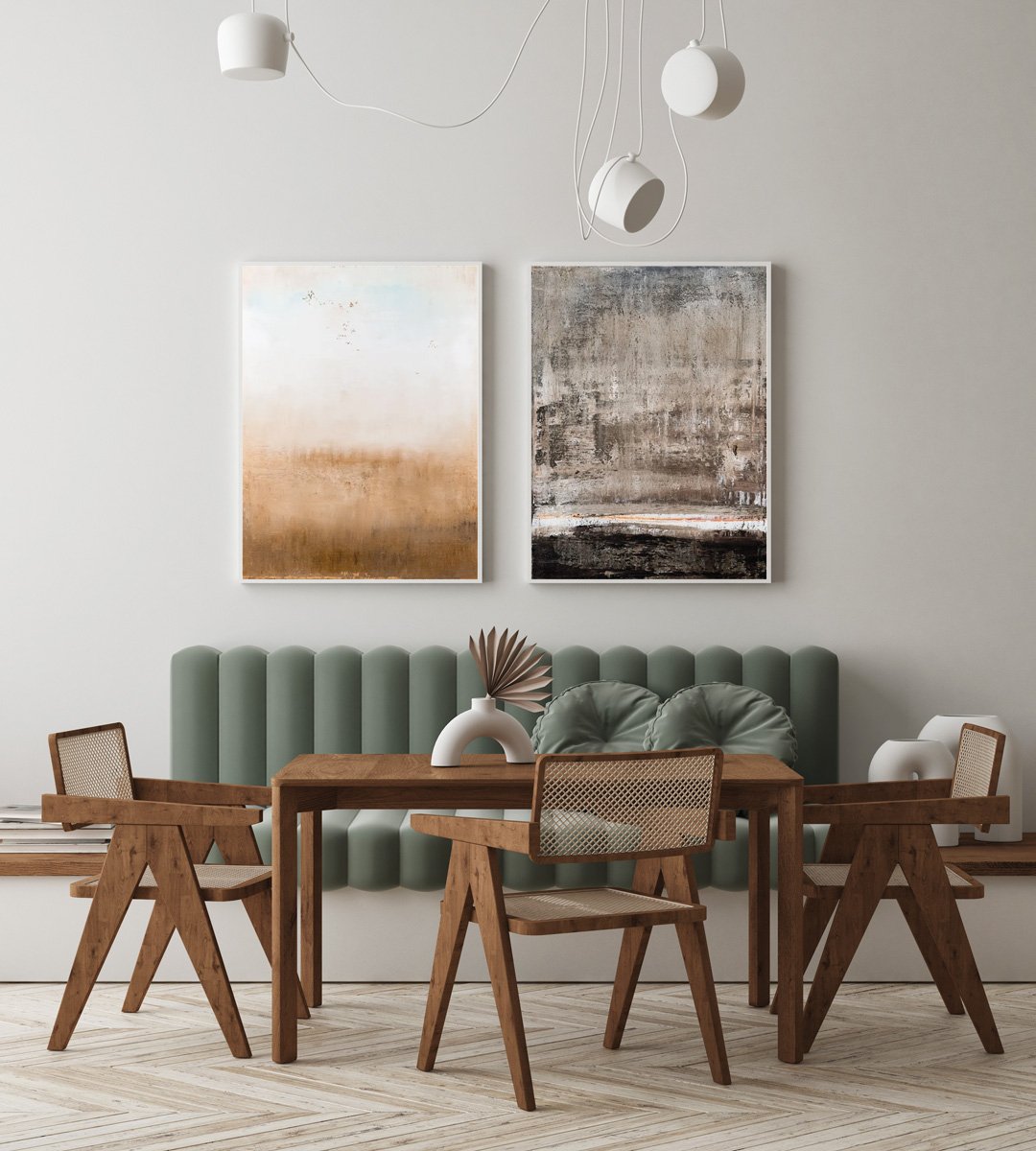 earth tones art in dining room